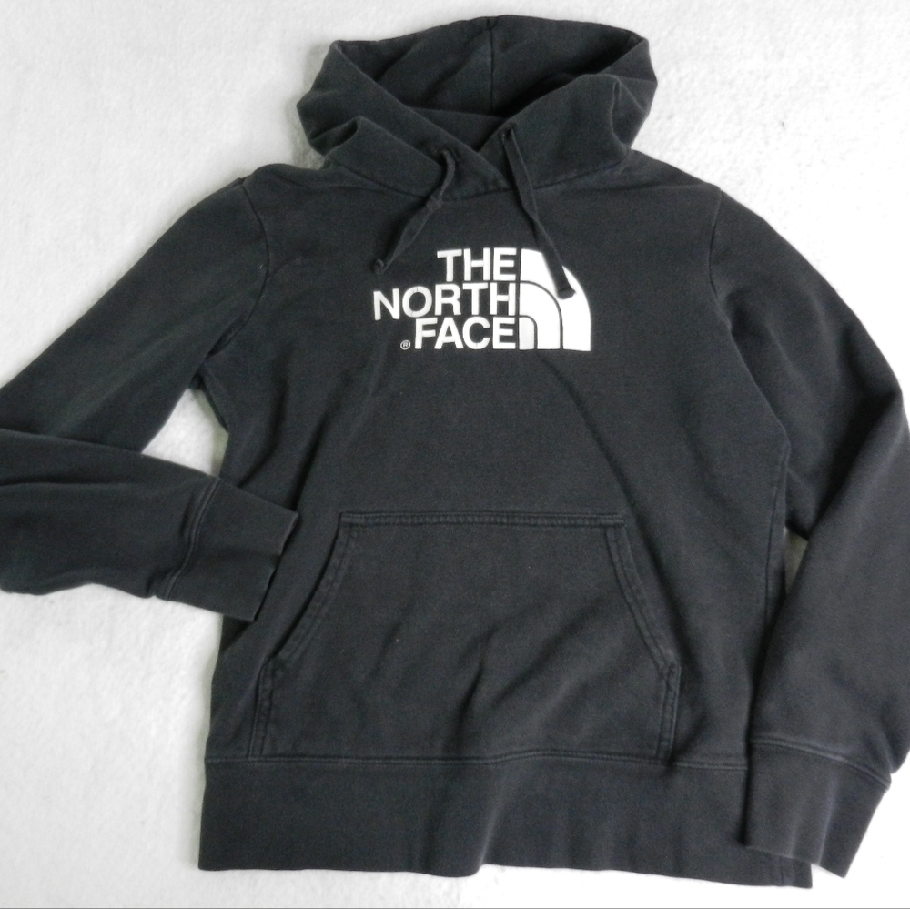 Y2K The North Face Hooded Sweatshirt Women's Small Black White Big Logo